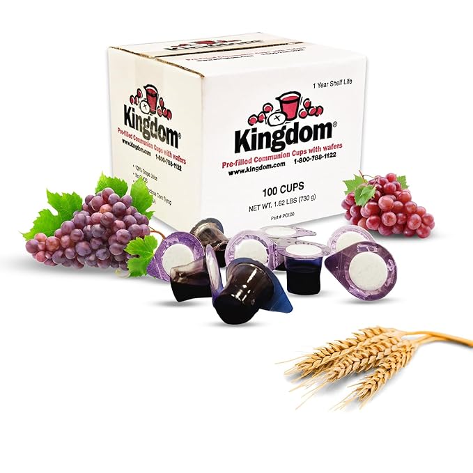 Kingdom Prefilled Communion Cup with Wafers(100 ct-red juice) Sealed in a Single-Serving Container with Upto 1-Year Shelf Life, Perfect for Holy Eucharist Celebration in Hospitals,Summer Camps, and more!