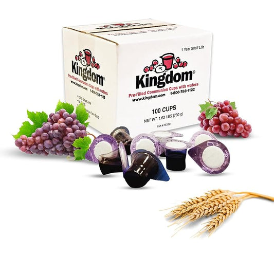 Kingdom Prefilled Communion Cup with Wafers(100 ct-red juice) Sealed in a Single-Serving Container with Upto 1-Year Shelf Life, Perfect for Holy Eucharist Celebration in Hospitals,Summer Camps, and more!