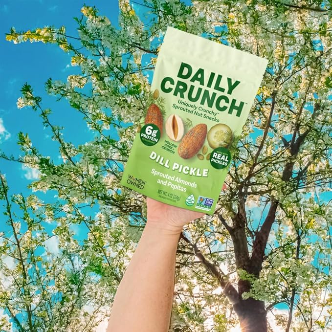 Daily Crunch Sprouted Almonds and Dehydrated nuts for a Unique Crunch, Keto Friendly, Non-GMO Zero Seed Oils, Gluten Free, 4oz (6 Pack, Dill Pickle)