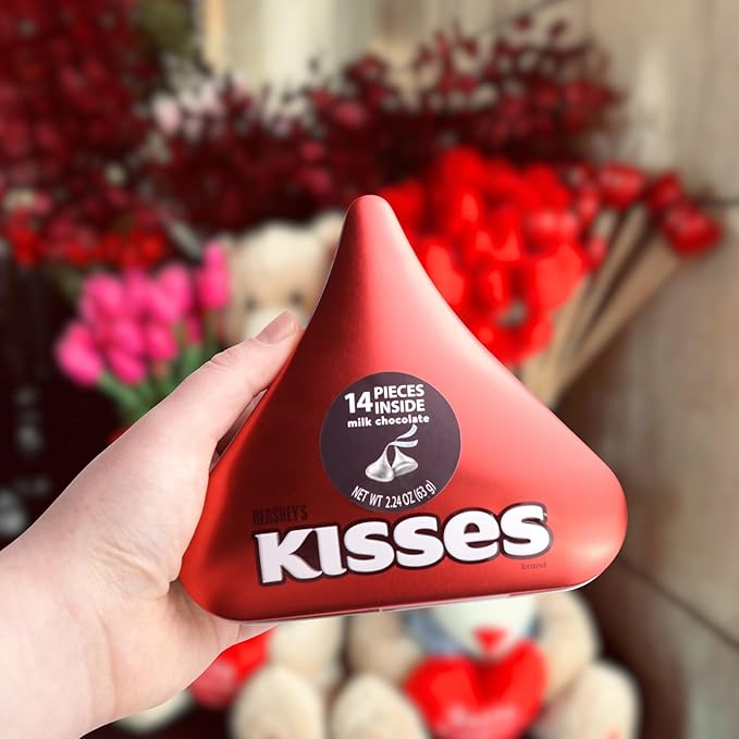 Valentine's Hershey Kisses Gift Box, 14 Milk Chocolate Candies Inside, Reusable Tin, 2.24 Ounces