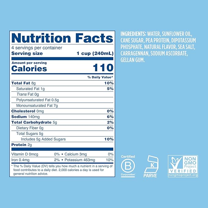 Ripple 32 oz Plant Based Milk 8g of Quality Sourced Pea Protein, Calcium Rich | Shelf Stable | Vegan & Non GMO Certified | Dairy, Soy, Nut, Gluten, & Lactose Free (Pack of 6) (32 Fl Oz (Pack of 6), Barista)