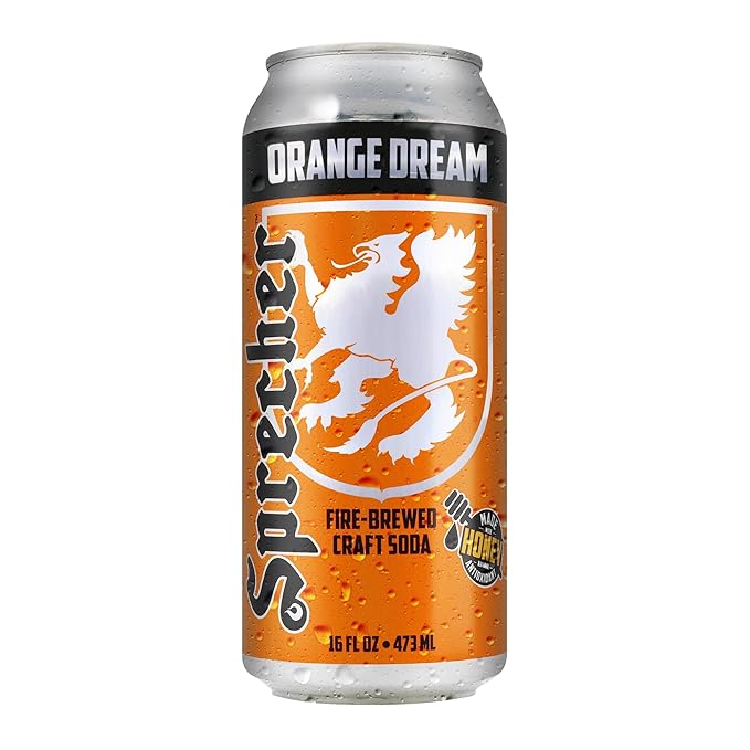 Sprecher Orange Dream 16 fl oz Cans (12 Pack), Fire-Brewed Craft Soda with Real Honey, Gourmet Orange Soda, Caffeine-Free Handcrafted Soft Drink