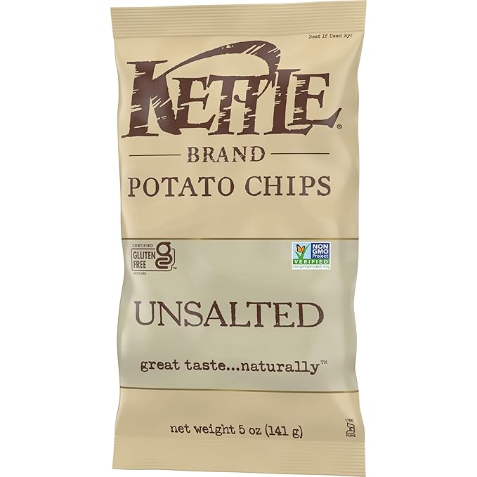 Kettle Brand Potato Chips, Unsalted Kettle Chips, 5 Oz (Pack of 15)