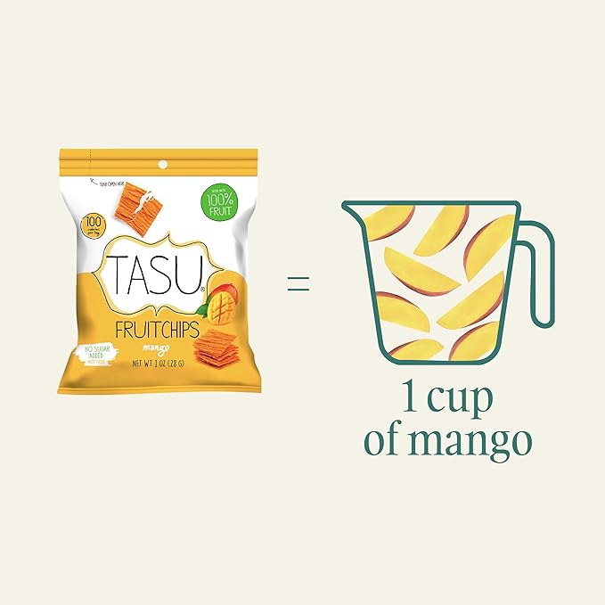 TASU Mango Dried Fruit Chips - 100% Natural, Crispy, Crunchy, and Allergen-Free Healthy Snacks for Kids & Adults, Vegan, Gluten-Free, No Added Sugar, No Oils Added, Perfect for Lunch Bags and On-the-Go Snacks | 12 Pack (1 Oz Each)