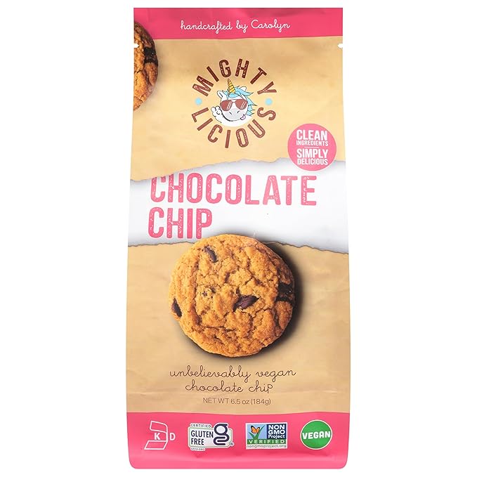 MIGHTYLICIOUS Vegan Chocolate Chip Cookies – Gluten-Free, Dairy-Free, Allergen Friendly, Egg-Free, Non-GMO, Kosher, Preservative-Free – Snack Option for a Guilt-Free Treat - 6.5 Oz (1 Pack)