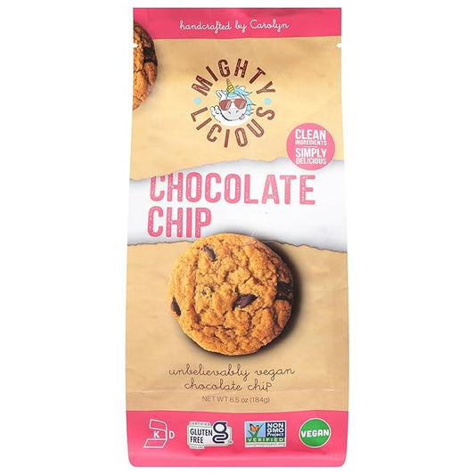 MIGHTYLICIOUS Vegan Chocolate Chip Cookies – Gluten-Free, Dairy-Free, Allergen Friendly, Egg-Free, Non-GMO, Kosher, Preservative-Free – Snack Option for a Guilt-Free Treat - 6.5 Oz (1 Pack)