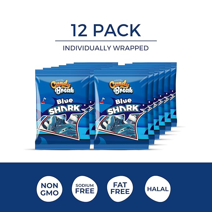 Candy Break Fruity & Sweet Blue Sharks, Fruit Flavored Chewy Candy Gummies, Bulk Gummy Candy Bag, Snacks for Kids & Grown Ups, 4 Oz Pack of 12