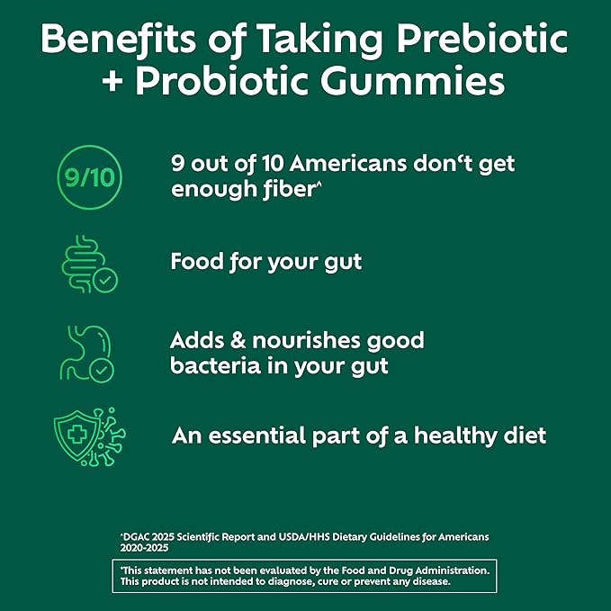 Benefiber Prebiotic Fiber Supplement Gummies with Probiotics for Digestive Health, Assorted Fruit Flavors - 50 Count