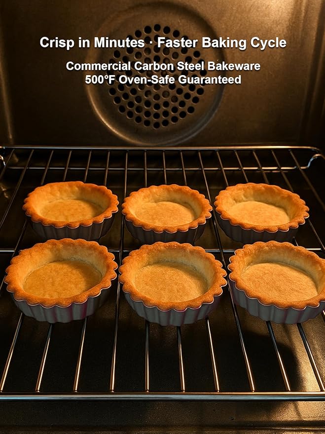 Yamteck 4 Inch Mini Quiche Pans Gold 6 Pack. Egg Tart Molds w/Removable Bottom, Non-Stick Coating, Rugged Carbon Steel for Small Tart Quiche Pie Making. Gift for Women Christmas Thanksgiving Festival