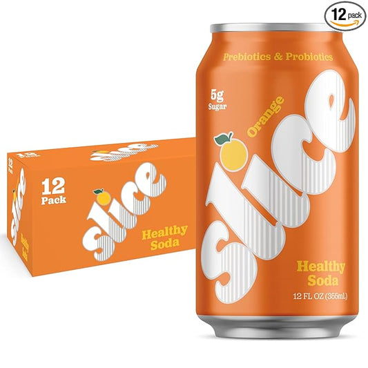 Slice Healthy Soda, Orange, Prebiotic & Probiotic Soda Pop, 5g Fiber, 40 calories, 12 fl oz 12 Pack