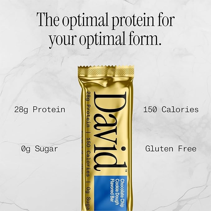 David Protein Bar, Chocolate Chip Cookie Dough and Peanut Butter Chocolate Chunk, 24 Protein Bars | 28g of Protein | 150 Calories | 0g of Sugar - High Protein, Low Carb, Gluten Free Protein Bar, Pack of 24