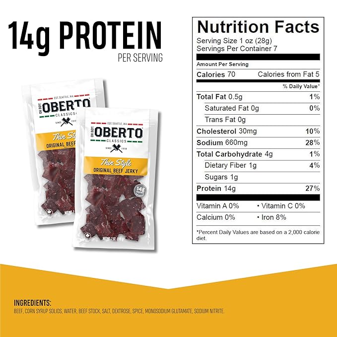 Oh Boy! Oberto Classics Thin Style Original Beef Jerky, 7 Ounce