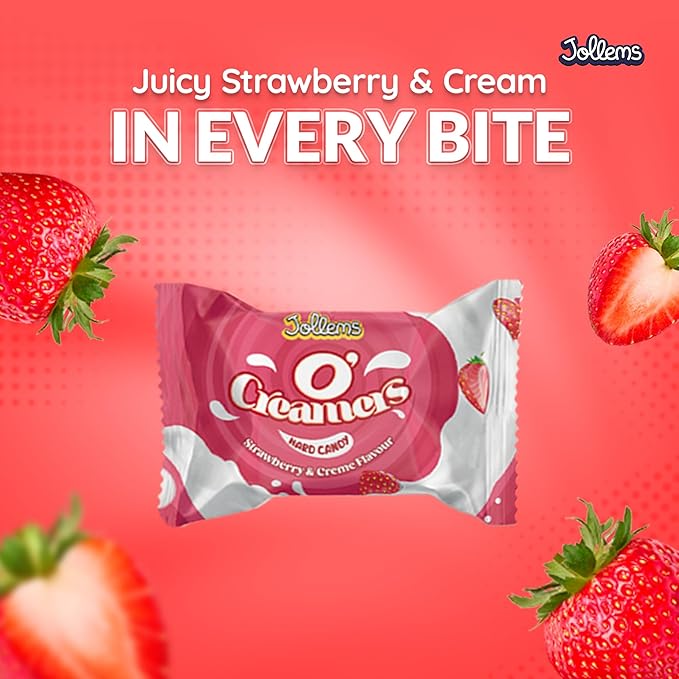 Jollems O’ Creamers Strawberry & Cream Flavored Hard Candy | Individually Wrapped | 2 Pound Bulk Bag