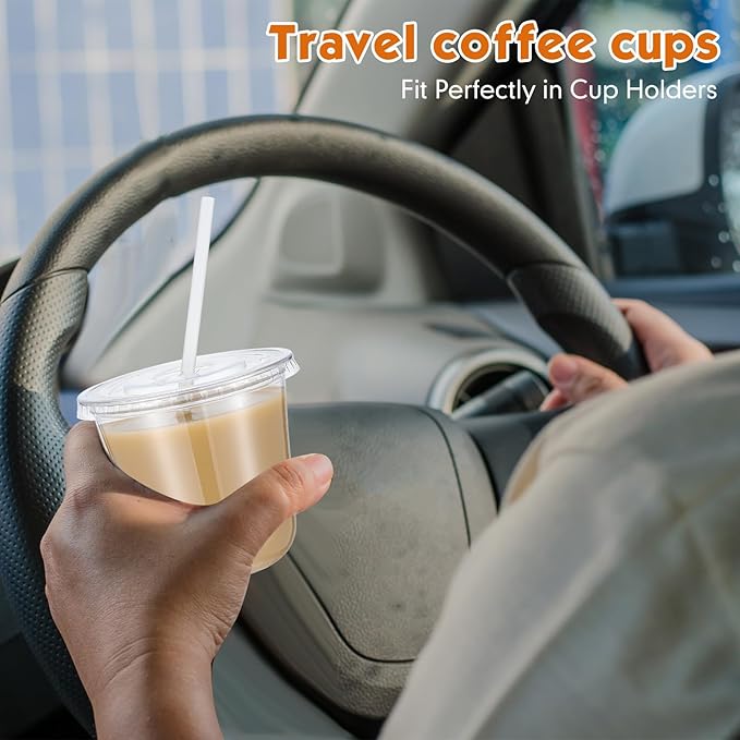 Ziliny 50 Sets Clear Plastic Cups with Lids and Straws, Disposable Iced Coffee Cups Drinking PET for Cold Drinks, Juice, Smoothie, Coffee Shops, Party, Christmas (Clear,10 oz)
