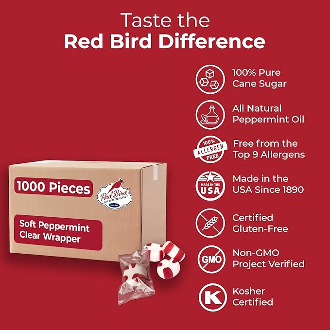 Red Bird Soft Peppermint Candy Mints, Individually Wrapped, 1000 Ct