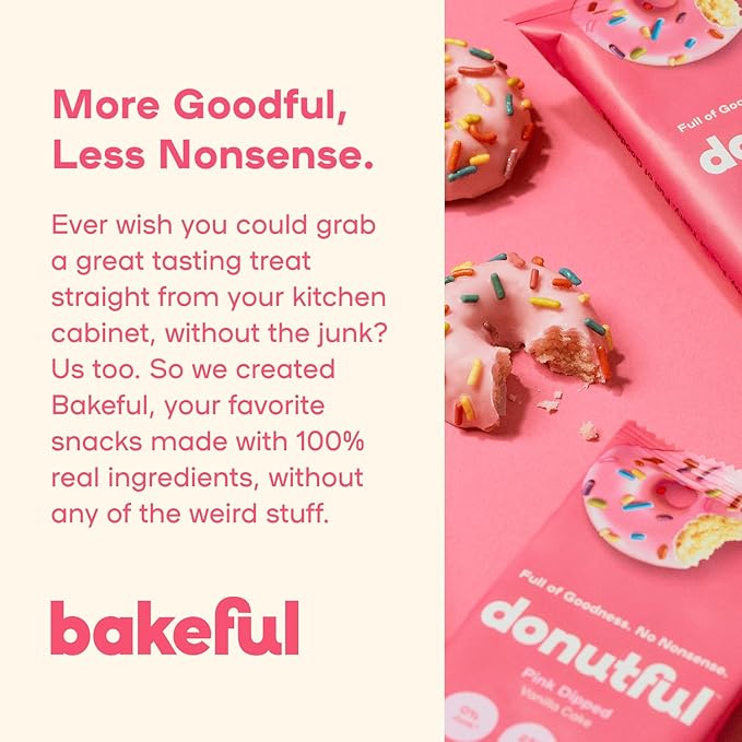 Donutful Pink Sprinkle Dipped Mini Donuts – Baked Not Fried, Less Sugar, Nothing Artificial, Non-GMO, Individually Wrapped Snack Packs (30 Donuts/Box)