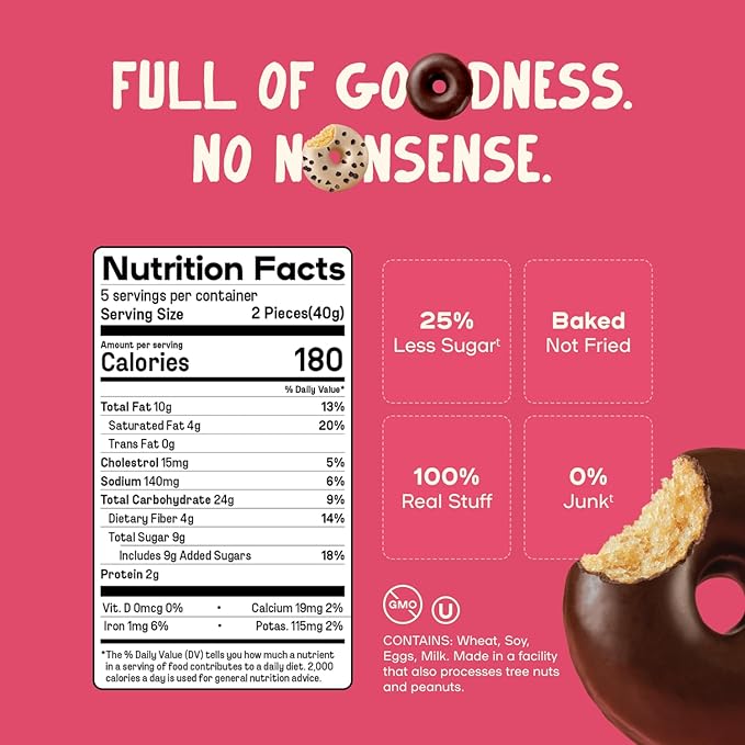 Donutful Chocolate Dipped Mini Donuts – Baked Not Fried, Less Sugar, Nothing Artificial, Non-GMO, Individually Wrapped Snack Packs (30 Donuts/Box)