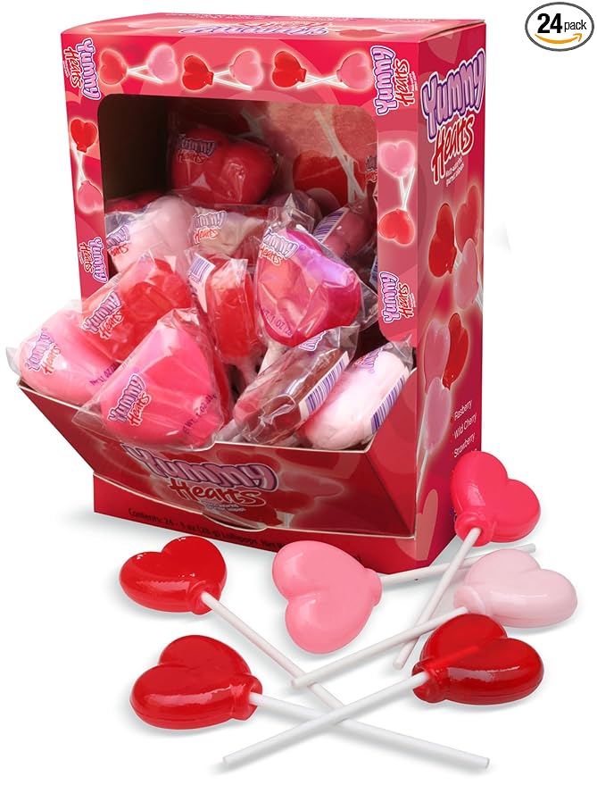 Valentine Yummy Lix Gourmet Yummy Hearts Lollipops, (Pack of 24)