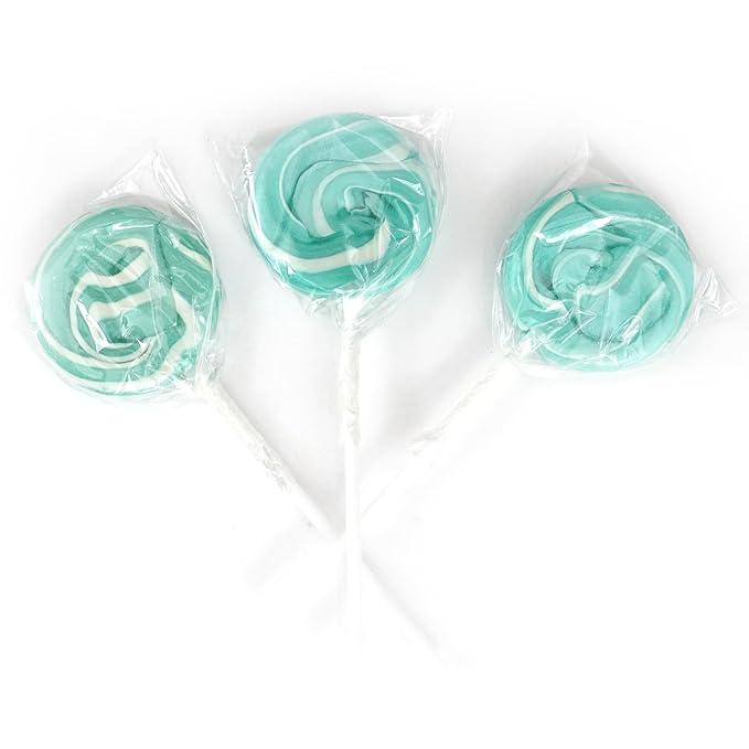 Aqua Light Blue Lollipops, 24 Pack, Blue Suckers, Blue Lollipops Individually Wrapped, Blue Lollipop Suckers Bulk, The Hampton Popcorn & Candy Company