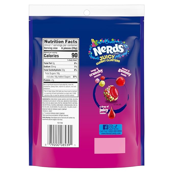NERDS Juicy Gummy Clusters, Strawberry Punch, Juicy and Gummy Candy, 1 Stand Up Bag, for Snacking and Sharing, 7.15 oz (Pack of 2)