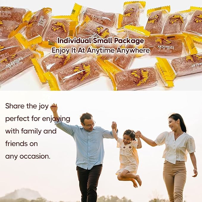 COELO Ginger Jelly 280g (9.87oz) Premium Jelly Korean Snack, Sweet & Spicy Flavor K-Food Soft Chewy Gummy Dessert Party Pack Camping Breaks Picnic Daily Share Size Individually Wrapped 생강 젤리