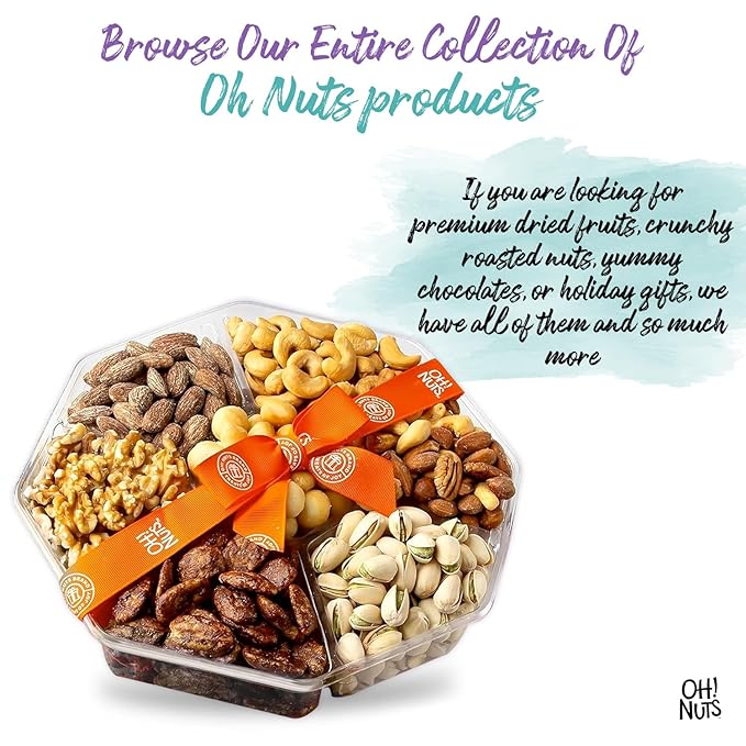 Oh! Nuts 7 Variety Nuts Gift Basket - Healthy Food Assorted Nuts Gifts Baskets - Holiday Gourmet Gift Boxes - Gift Box Ideas for Birthday, Corporate, Men and Women - Large Premium