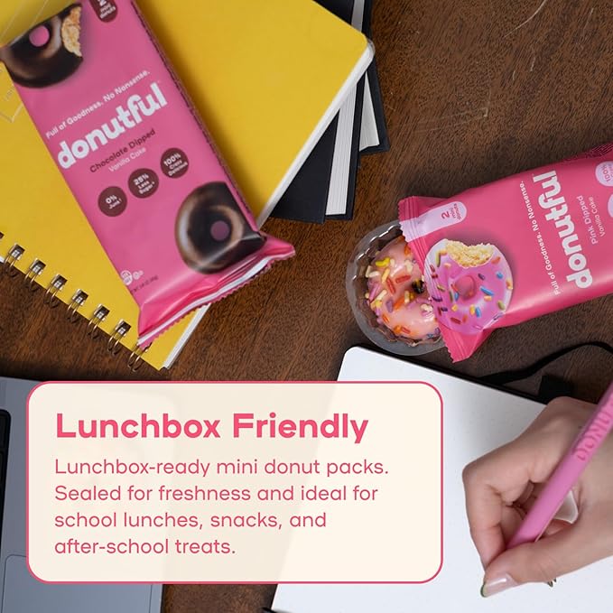 Donutful Chocolate Dipped Mini Donuts – Baked Not Fried, Less Sugar, Nothing Artificial, Non-GMO, Individually Wrapped Snack Packs (30 Donuts/Box)