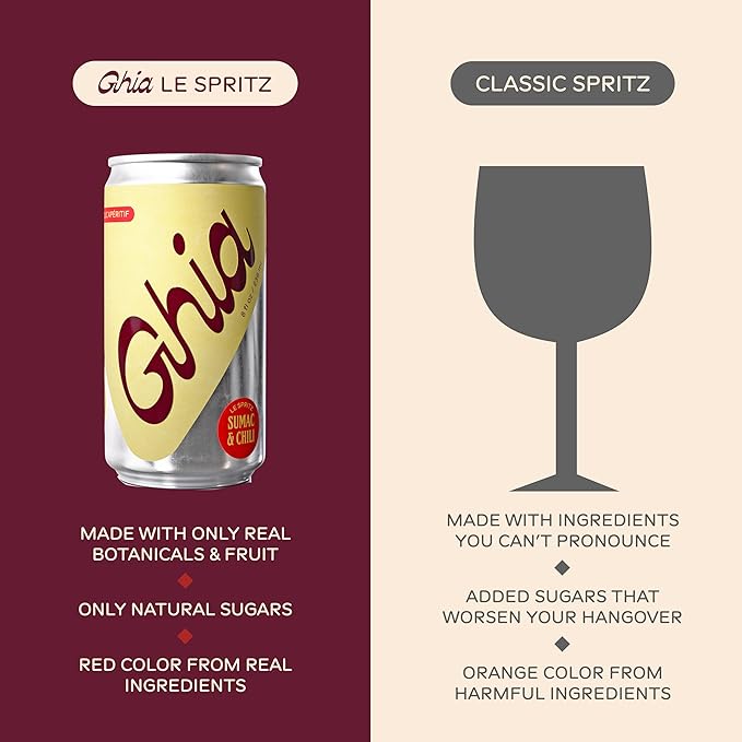 Ghia Non-Alcoholic Le Spritz | Sumac & Chili 12-Pack | Canned Mocktail & Cocktail Mixer, Zero Proof Sparkling Apéritif with Soothing Herbal Extracts | No Sugar, No Artificial Flavors, Caffeine-Free