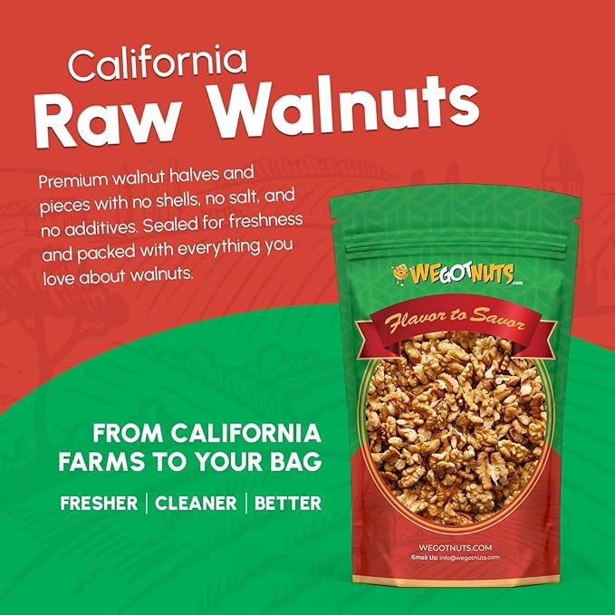 California Raw Walnuts- 4 Pounds, Resealable Package-Fresh, No Shell, Unsalted-All Natural Dry Halves and Chopped Pieces-For Snacking, Kids, Baking Brownies, Diet- Kosher Certified- by We Got Nuts
