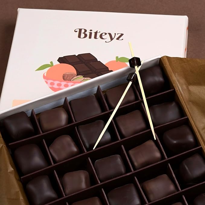 Biteyz Choco Turkish Delight, Vegan Candy Gift Box - Chocolate-Covered Assorted Treats with Orange, Pistachio, and Hazelnut, 25 Pieces of Gourmet Handmade Vegan Snacks