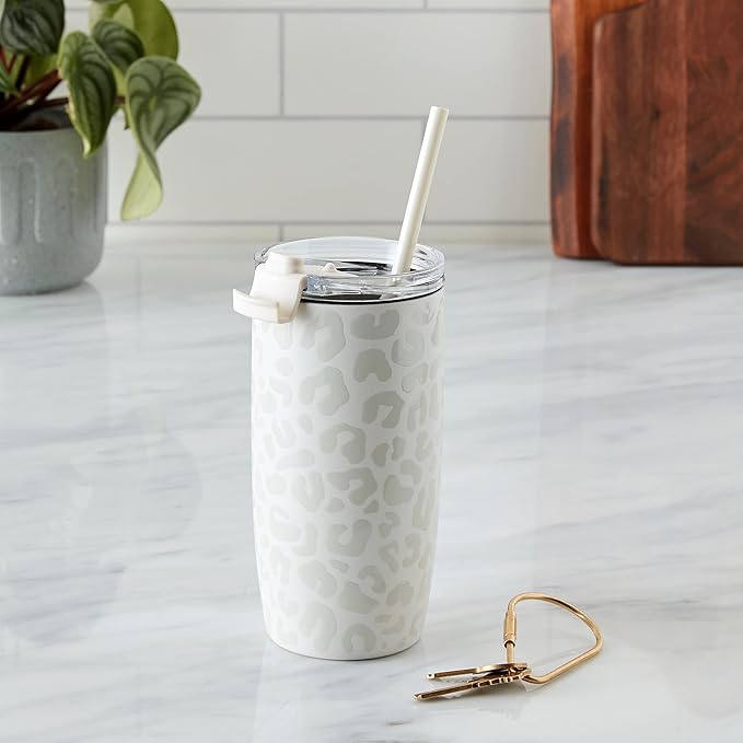 Simple Modern Travel Coffee Mug Tumbler with Flip Lid | Reusable Insulated Stainless Steel Cold Brew Iced Coffee Cup Thermos | Gifts for Women Men Him Her | Voyager Collection | 16oz | Cream Leopard