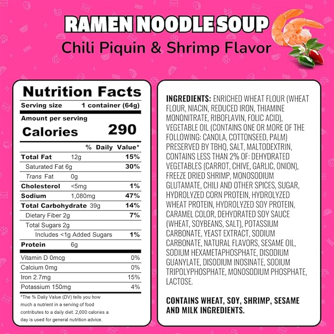 Maruchan Instant Lunch Ramen Noodles, Chili Piquin & Shrimp – Japanese-Style Instant Noodle Soup, Easy Meal Ready in 3 minutes – 2.25 Oz Cup, Pack of 12