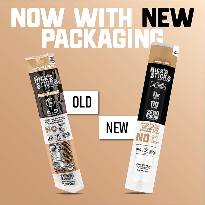 Nick's Sticks | 100% Grass-Fed Venison Sticks | Made in the USA | Gluten Free | Paleo | Keto | Whole30 Approved | No soy Antibiotics or Hormones (12-1.7 oz. Packages of 2 Sticks)