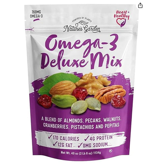 Nature's Garden Omega 3 Deluxe Mix - Healthy Trail Mix, Power Up, Heart Healthy, Gluten Free, Cholesterol Free, Sodium Free, No Artificial Ingredients - 40 Oz Bag
