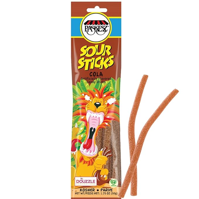 DOUzzle Valentines Day Sweet Treats, Sour Sticks Chewy Candy Straws Cola (1.85 OZ - 1 Pack) Goodie Bag Stuffer, Pinata Filler - Kosher Parve