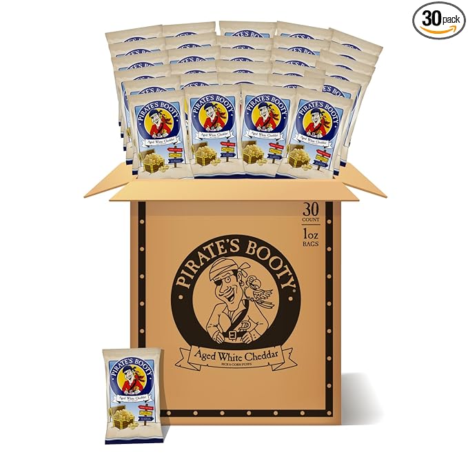 Pirate's Booty Aged White Cheddar Cheese Puffs, Gluten-Free, Kids Snacks, 1oz (30ct)