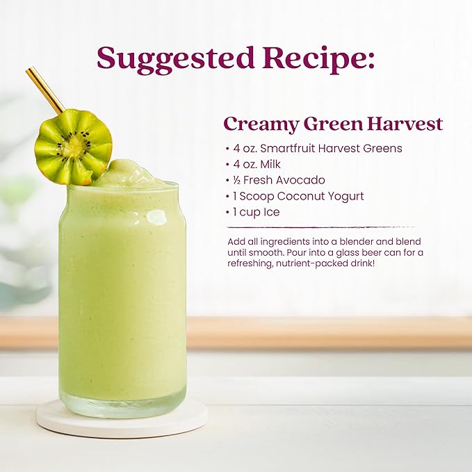 Smartfruit Harvest Greens + Detox – 100% Real Fruit Purée with Kiwi, Cucumber, Kale, Spinach, Lemongrass, Apple, Banana – Great for Smoothies, Juice, Yogurt, Cocktails, Teas & More – 48oz