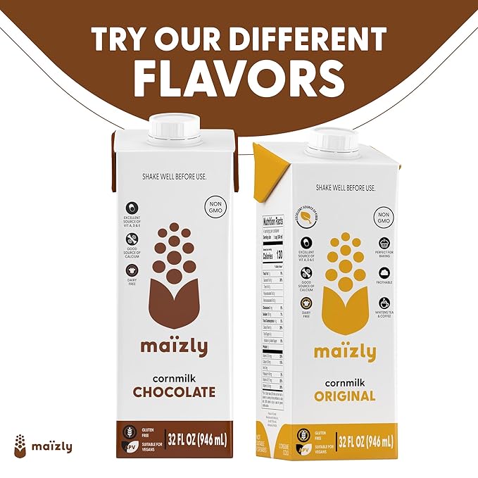 Maizly Chocolate Corn Milk, Non-GMO, Plant-Based & Non-Dairy Chocolate Flavored Drink, Gluten & Dairy-Free Alternative to Whole Milk, Kosher Drink for Kids & Adults, 946 ml