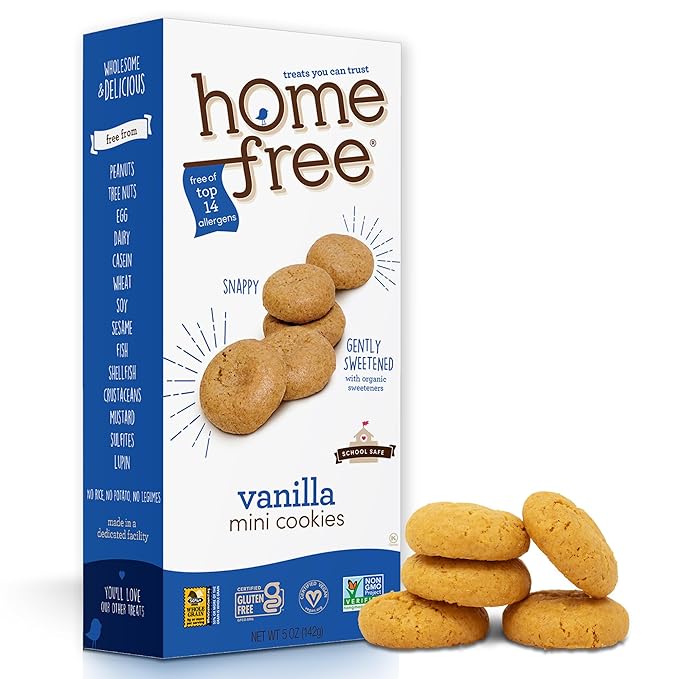 Homefree Mini Vanilla Cookies, Gluten Free, Nut Free, Vegan, School Safe and Allergy Friendly Snack, 5 oz. Box (Pack of 1)