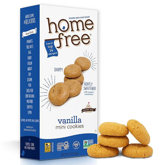 Homefree Mini Vanilla Cookies, Gluten Free, Nut Free, Vegan, School Safe and Allergy Friendly Snack, 5 oz. Box (Pack of 1)