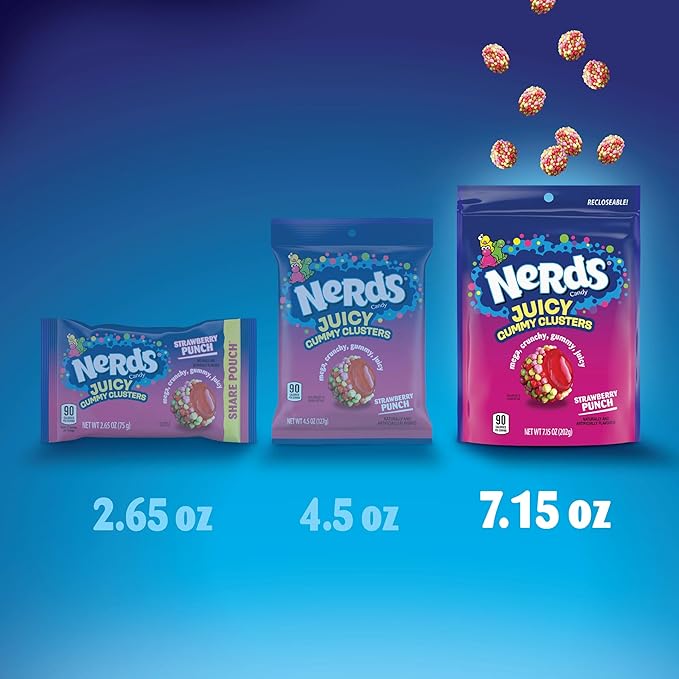 NERDS Juicy Gummy Clusters, Strawberry Punch, Juicy and Gummy Candy, 1 Stand Up Bag, for Snacking and Sharing, 7.15 oz (Pack of 2)