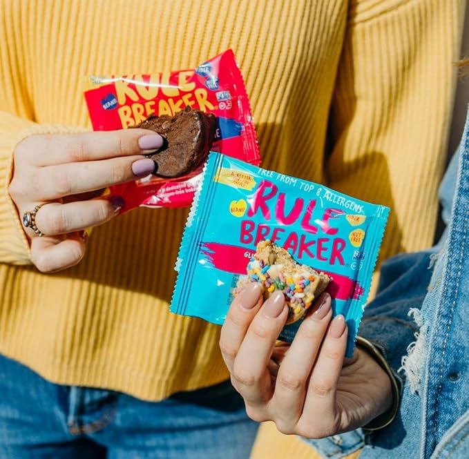 Rule Breaker Vegan & Gluten Free Cookies | Birthday Cake & Chocolate Brownie | Plant-Based, Top 11 Allergen-Free | Soft-Baked, Great Snacks for Kids & Adults, Individually Wrapped (Pack of 4)
