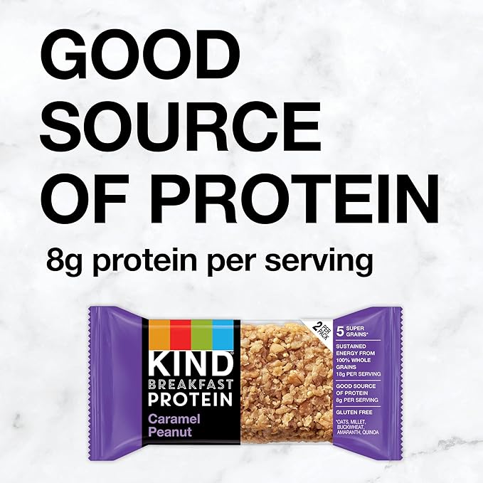 KIND Breakfast Protein Bars, Caramel Peanut, Healthy Snacks, Gluten Free, 8g Protein, 30 Count