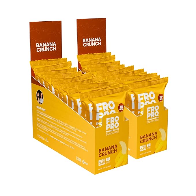 FROPRO Plant Protein Snack Bars - Plant Based Protein Bars, All-Natural, Gluten, Dairy, & Soy Free, High Protein Bars with Low Calories | Banana Crunch, 24 Pack