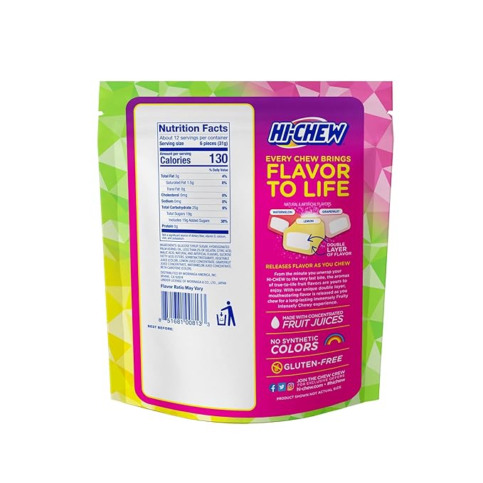 HI-CHEW Sweet and Sour Mix Bulk, Watermelon Lemon Grapefruit, 220+ Pieces, 4 Stand Up Pouches, 12.7oz each - Unique Fun Soft & Chewy Candy - Juicy Fruity Flavors - Individually Wrapped Candy