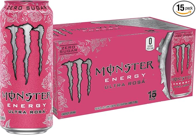 Monster Energy Ultra Rosa, Sugar Free Energy Drink, 16 Ounce | Pack of 15