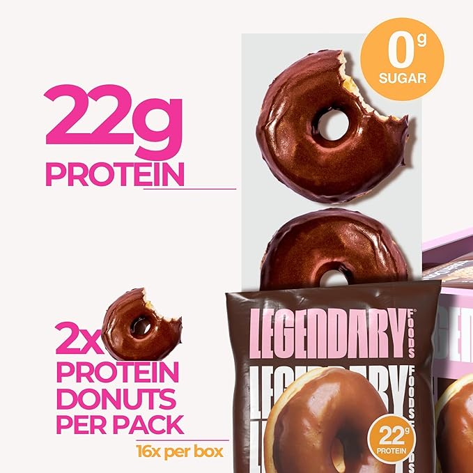 Legendary Foods Protein Donuts - 22g Protein, Dipped Chocolate, Zero Sugar Snack, Gluten Conscious, Low Carb, Keto Suitable, Diabetic and GLP-1 Diets - 8 Pack with Two Donuts per pack