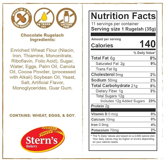 Rugelach Pastries | Chocolate Croissant | Chocolate Babka Bread | Breakfast Pastry | Coffee Snack| Kosher, Dairy & Nut Free | Holidays, Parties & Birthdays | 13 oz. Stern’s Bakery