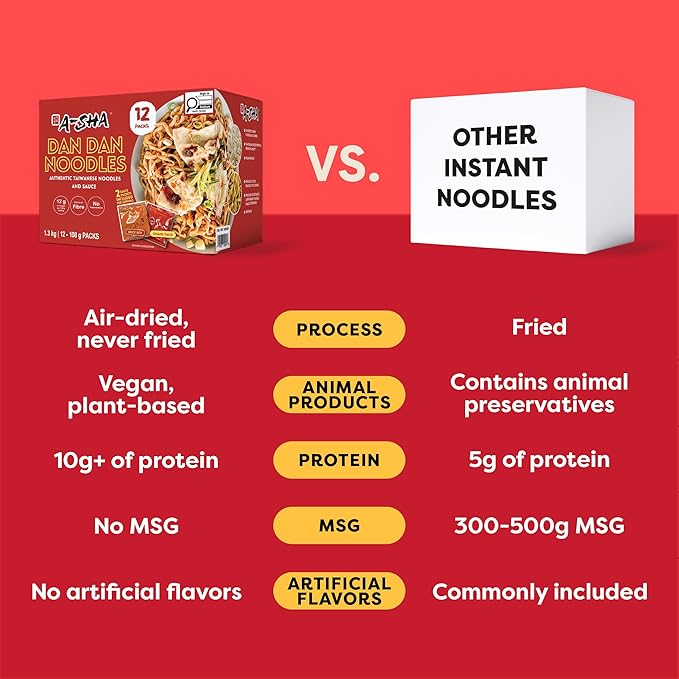 A-Sha Meteor Dan Dan Noodle with Spicy Soy Sauce and Sesame Paste, 12 Packs, Gourmet Asian Taiwanese Healthy Instant Ramen Noodles