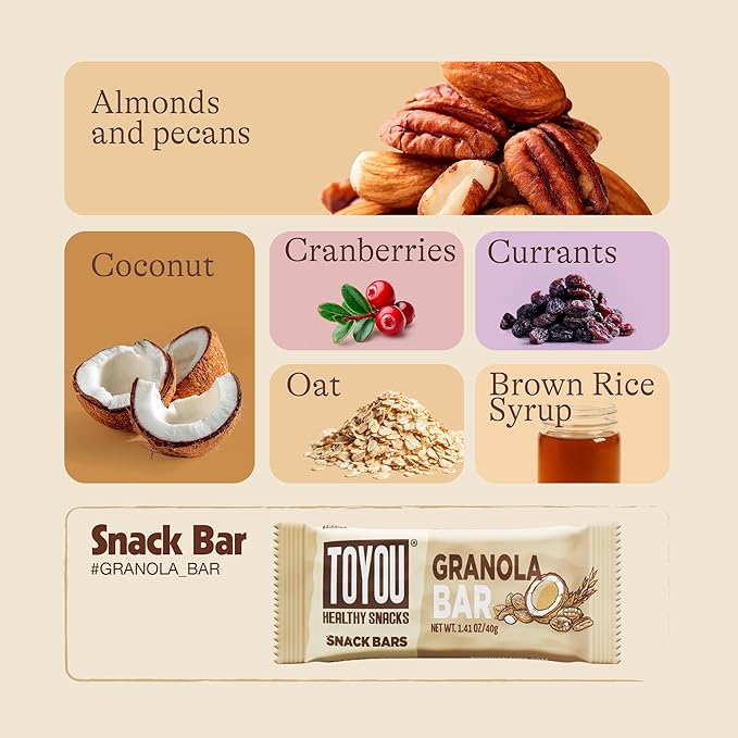 ToYou Gluten Free Chewy Fruit and Nut Bars - Healthy Protein Snacks | Granola Bar - 1.41 Ounce (Pack of 12) | Soft Chewy, Vegan, Fiber-Packed Granola Bars for Adults and Kids, Made with Natural Ingredients